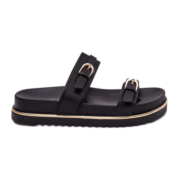 Smooth Women's Slippers sur la plate-forme avec des rayures et des pinces noires le noir