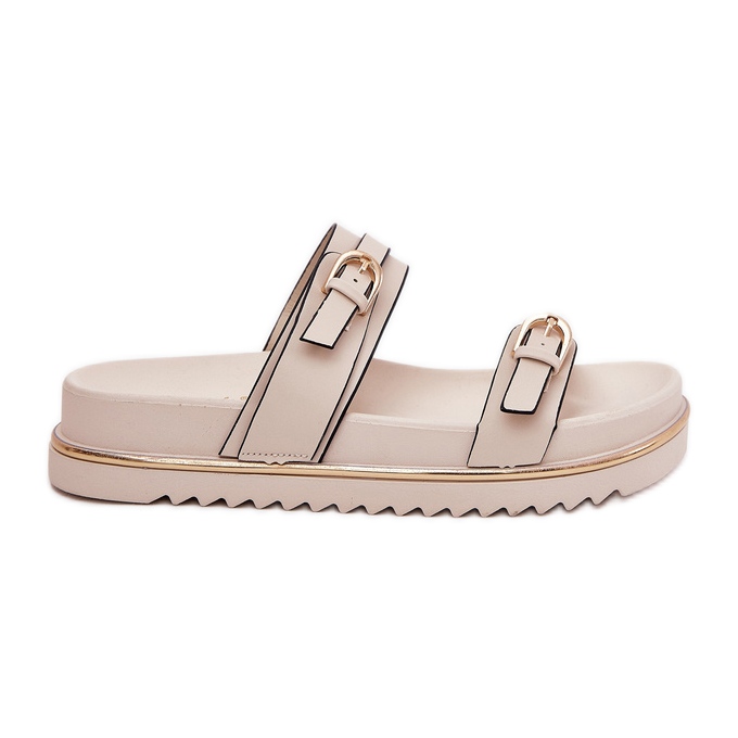 Smooth Women's Slippers sur la plate-forme avec des rayures et des pinces légères beige Smooth Women's Slippers sur la plate-forme avec des rayures et des pinces légères beige