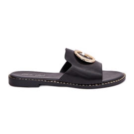Slippers pour femmes en cuir écologique avec un détail décoratif noir
