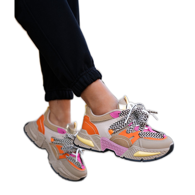 Sneakers Chaussures sportives pour femmes avec Khaki à double laçage beige