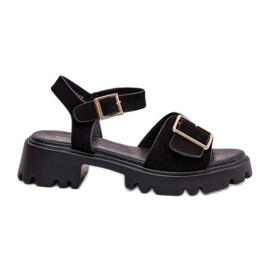 Sandales féminines en daim eco avec une pince noire le noir