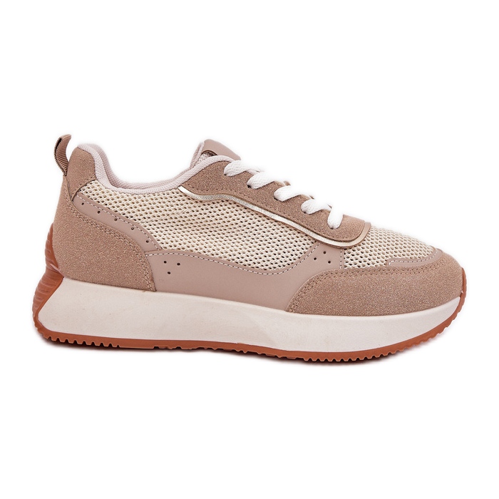 Chaussures de sport pour femmes avec un maillage sur la plate-forme kaki beige