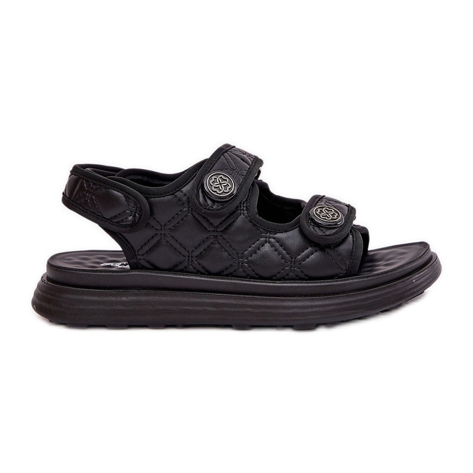 Sandales féminines avec des détails décoratifs en velcro noir le noir Sandales féminines avec des détails décoratifs en velcro noir le noir