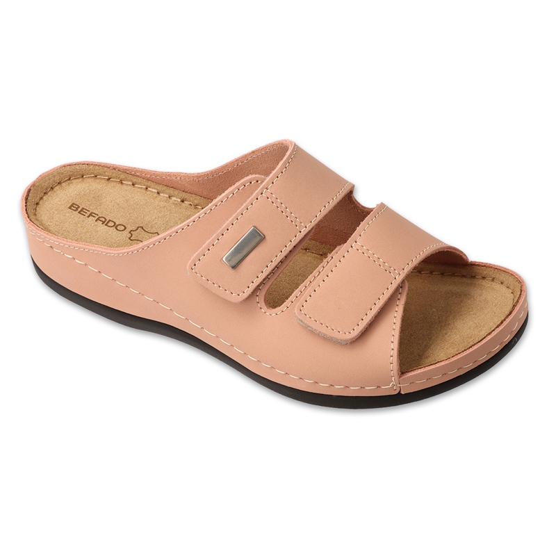 Befado Béfado en cuir féminin Slippers 158d281 Pink rose