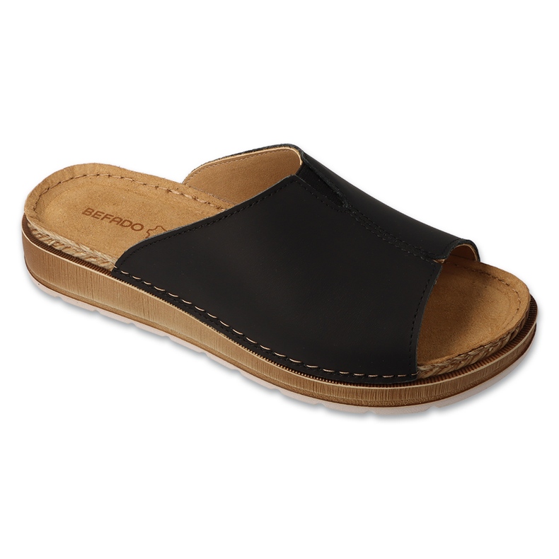 Befado Béfado en cuir féminin Slippers 158d290 noir le noir