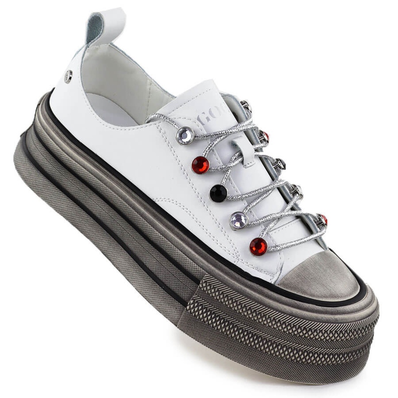 Baskets en cuir sur la plate-forme White Goe NN2N4054 blanche Baskets en cuir sur la plate-forme White Goe NN2N4054 blanche