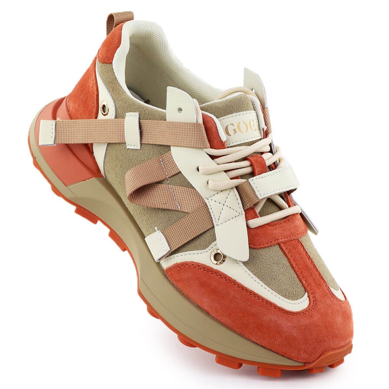 Baskets en cuir féminin beige orange goe rr2n4064