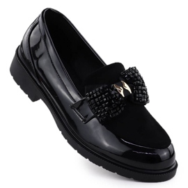Les chaussures pour femmes de mocassins verni avec un arc noir s.barski hy51-319