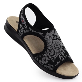 Sandales féminines sur une éruption cutanée flexible avec des fleurs noires unisoft 7196 le noir