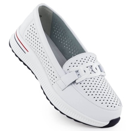Chaussures en cuir pour femmes sur la plateforme Openwork Białe Filippo DP4400 blanche