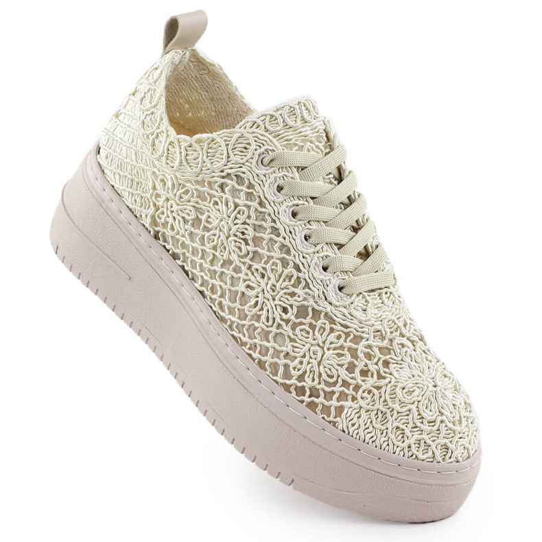 Chaussures en dentelle pour femmes sur la plateforme Beige T.Sokolski W503