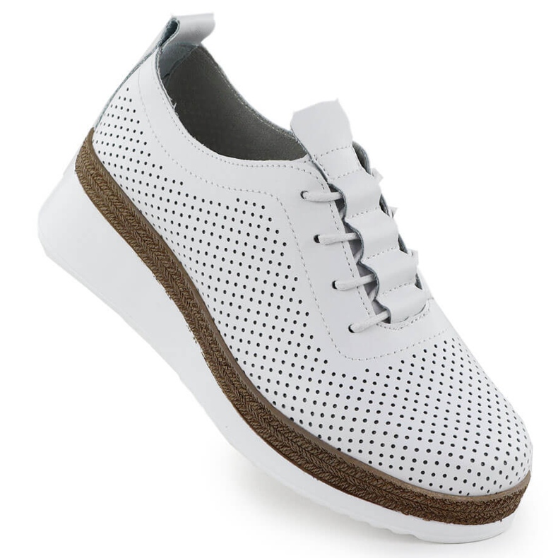 Chaussures en cuir pour femmes pour coins blancs perforés T.Sokolski W25-203 blanche