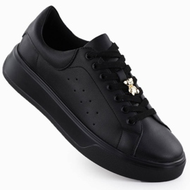 Cambell Chaussures de sport en cuir féminin avec ours en peluche Black Camell SZ00635 noir