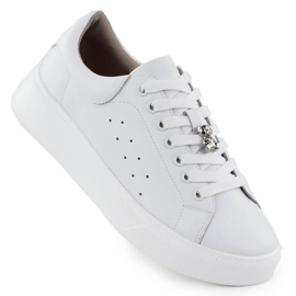 Cambell Chaussures en cuir pour femmes avec Białe Camell SZ00635 en peluche blanc