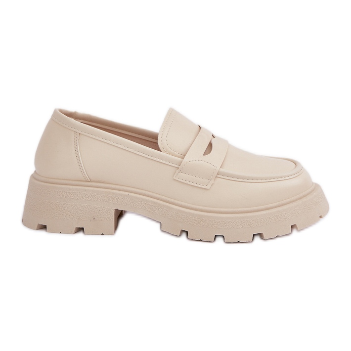 Mocassins en cuir écologique pour femmes, beige clair