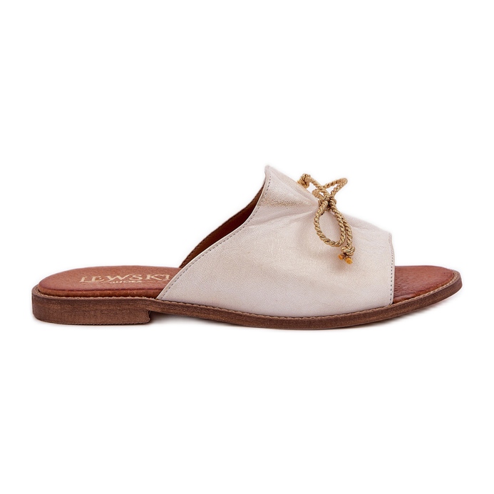 Les tongs élégants plats en cuir avec un arc Lewski 3572 Zloty essuyé d'or