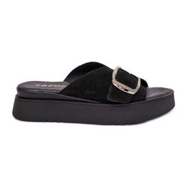 Les tongs en daim féminins avec une boucle sur la plate-forme Zazoo 3019 noire