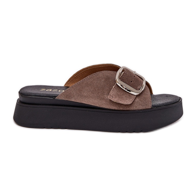Les tongs en daim féminins avec une boucle sur la plate-forme brune Zazoo 3019