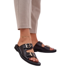 Les bassins plats en cuir avec des pinces noires Zazoo 3020 le noir