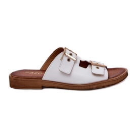 Les tongs plats en cuir avec des boucles blanches zazoo 3020 Les tongs plats en cuir avec des boucles blanches zazoo 3020