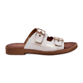 Les tongs plats en cuir avec Zazoo 3020 Zloty Zloty essuyé doré