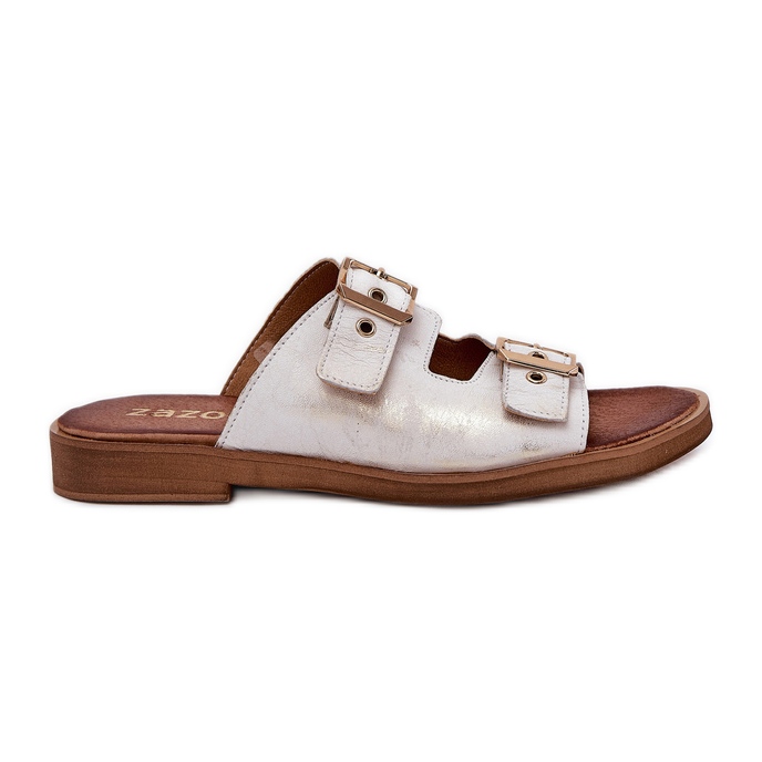 Les tongs plats en cuir avec Zazoo 3020 Zloty Zloty essuyé d'or