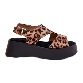 Sandales féminines avec imprimé léopard sur la plate-forme Eco Suede Brown brun Sandales féminines avec imprimé léopard sur la plate-forme Eco Suede Brown brun