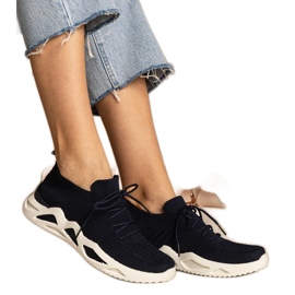 Baskets des femmes bleues marines avec une tige de chaussette le noir