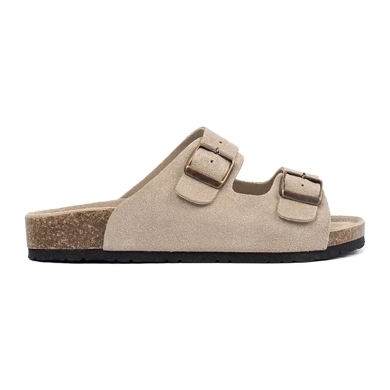 Goodin Les tongs en cuir des femmes beige