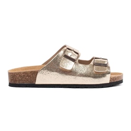 Goodin Les tongs métalliques dorés sur une semelle plate