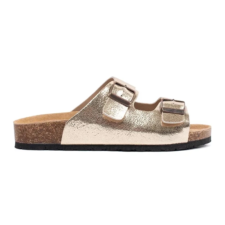 Goodin Les tongs métalliques dorés sur une semelle plate d'or Goodin Les tongs métalliques dorés sur une semelle plate d'or