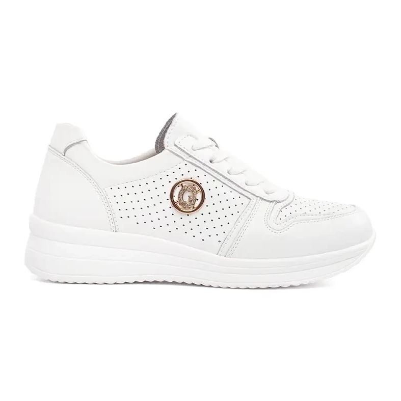 Goodin Baskets en cuir naturel blancs avec un ornement blanche