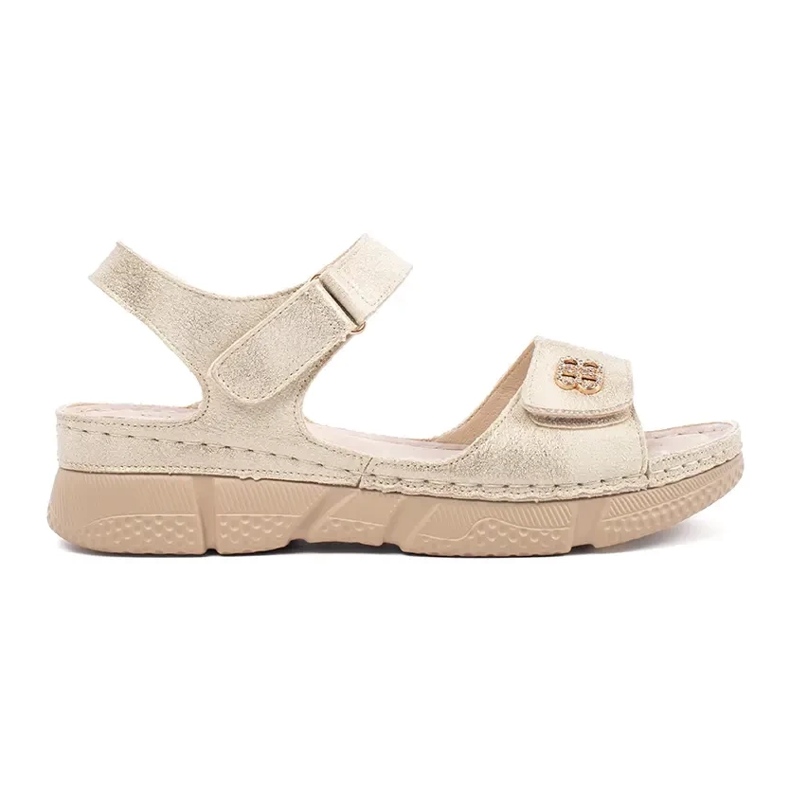 Goodin Sandales des femmes dorées avec un ornement d'or Goodin Sandales des femmes dorées avec un ornement d'or