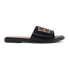Goodin Slippers des femmes noires sur une semelle plate avec un ornement le noir