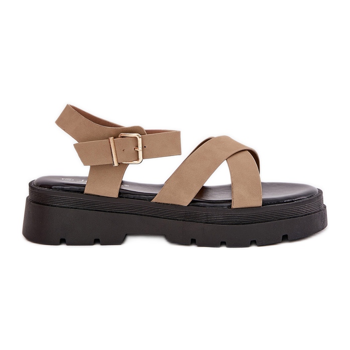 Sandales féminines sur la plate-forme en cuir écologique kaki beige