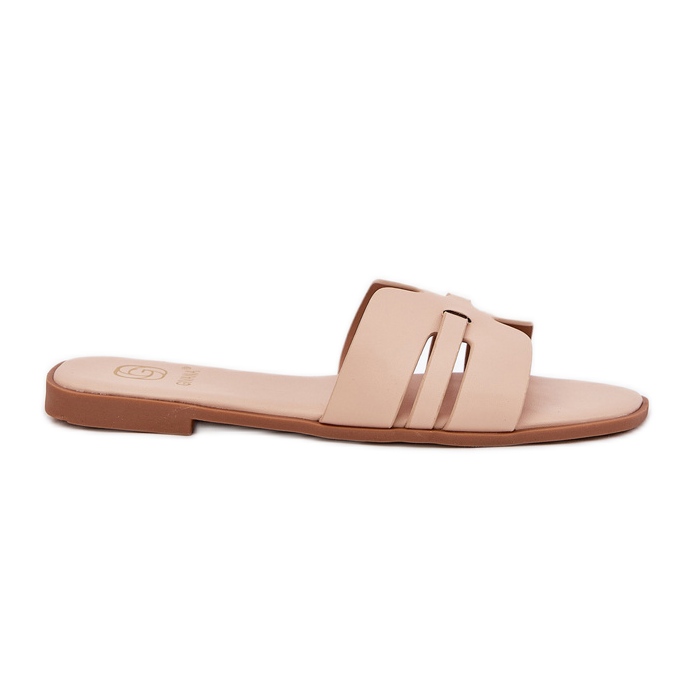 Les tongs pour femmes à thèmes plates avec des découpes en cuir écologique beige