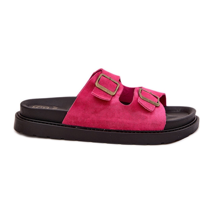 Les tongs pour femmes sur la plate-forme avec des boucles fuchsia rose