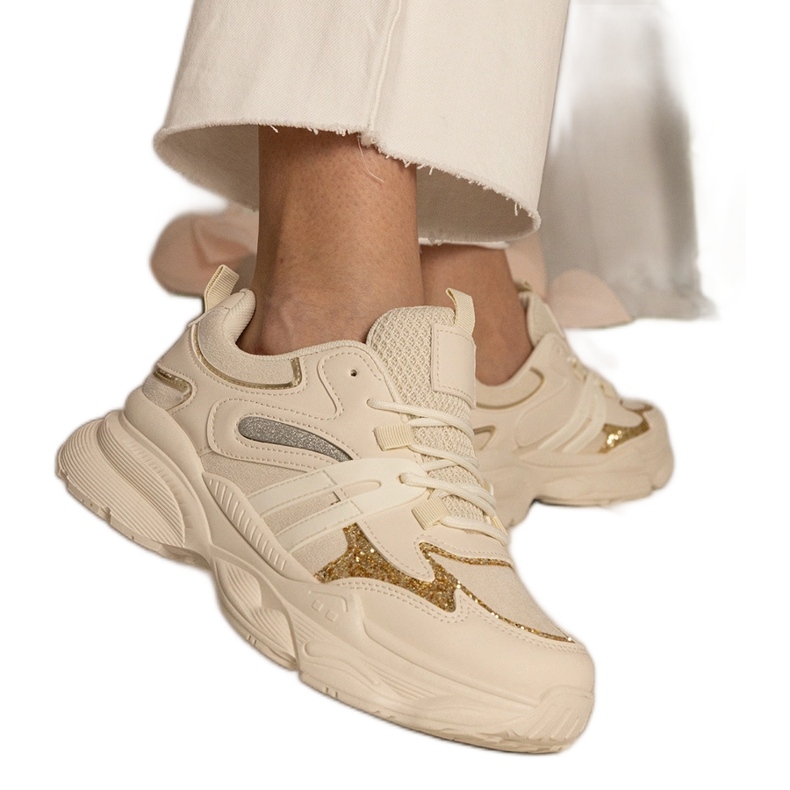 Baskets sportives féminines beige avec paillettes