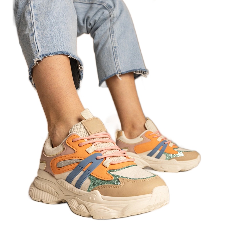 Sneakers sportifs pour femmes orange avec des paillettes Sneakers sportifs pour femmes orange avec des paillettes