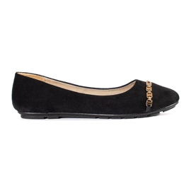 Ballerines de femmes plates noires avec un ornement le noir
