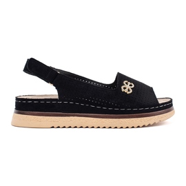 Goodin Sandales noires douces ouvertes avec un ornement