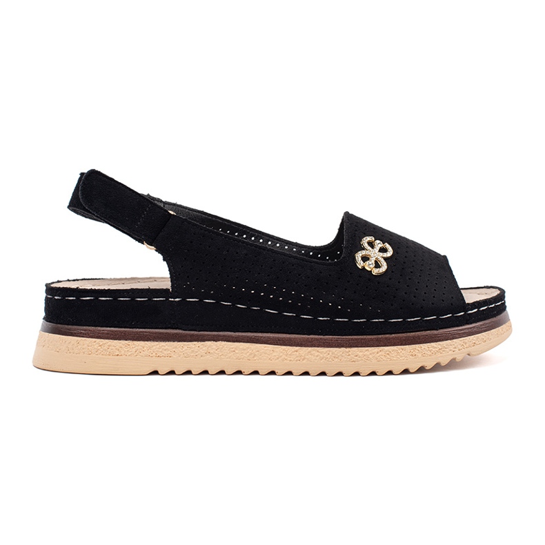 Goodin Sandales noires douces ouvertes avec un ornement le noir