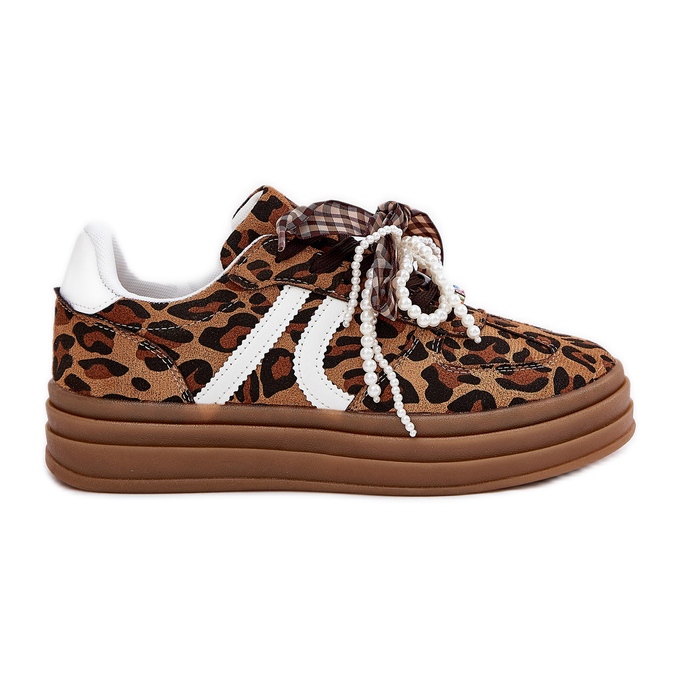 Sneakers pour femmes avec imprimé léopard sur la plate-forme avec décorations brunes