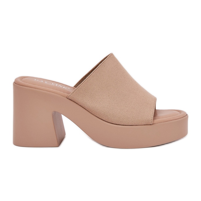 Slippers pour femmes sur le post et la plate-forme kaki beige