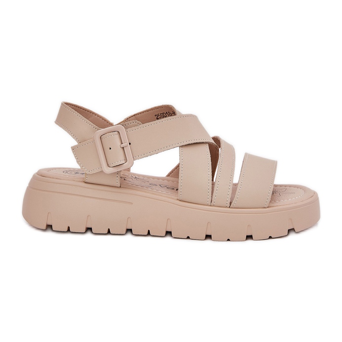 Sandales en cuir pour femmes sur la plate-forme avec une pince beige