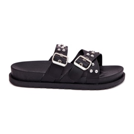 Slippers pour femmes avec des clous et des boucles noirs le noir Slippers pour femmes avec des clous et des boucles noirs le noir