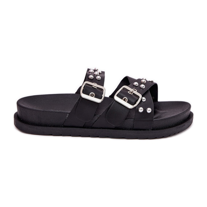 Slippers pour femmes avec des clous et des boucles noirs le noir