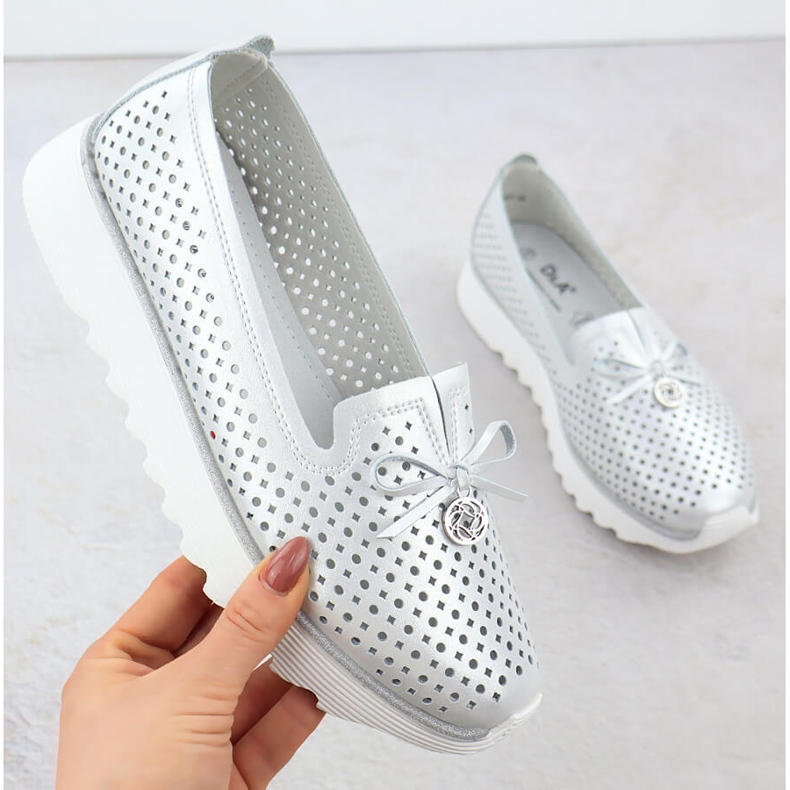 S. BARSKI Chaussures en cuir pour femmes Openwork Silver S.Barski LR51-631 argent S. BARSKI Chaussures en cuir pour femmes Openwork Silver S.Barski LR51-631 argent