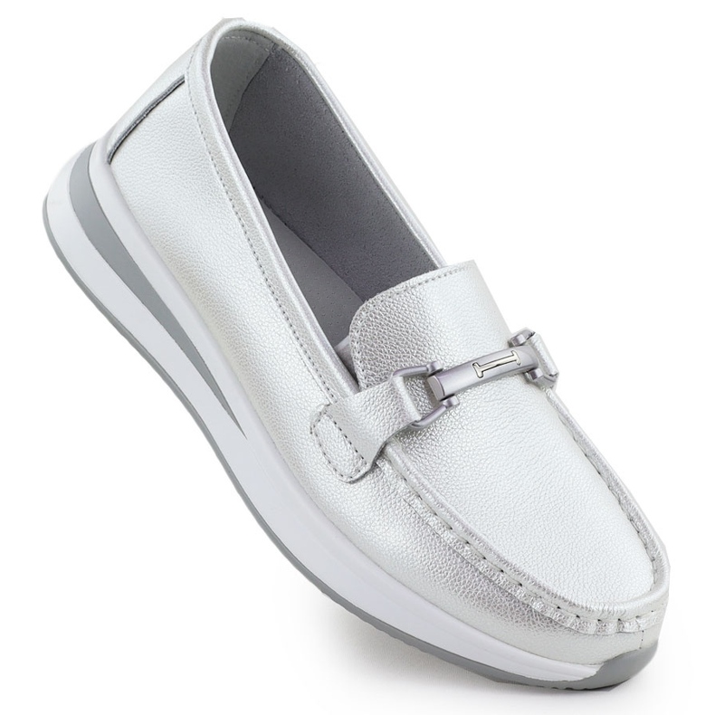 S.Barski Chaussures de moccasin en cuir sur la plate-forme de perles Białe S. Barski GR51-598 blanche