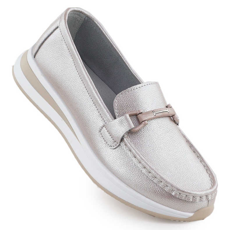 Chaussures en cuir mocassin sur la plate-forme de perle rose S.Barski GR51-598
